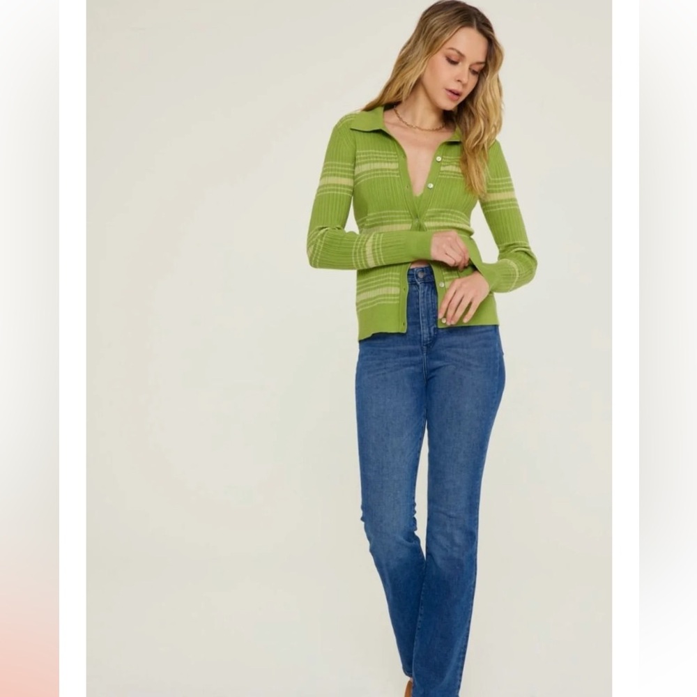 Lush Ribbed Striped Collared Button Up Cardigan I… - image 5